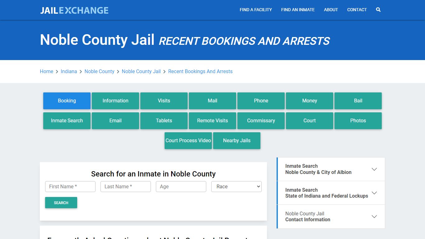 Noble County Jail Recent Bookings And Arrests - Jail Exchange